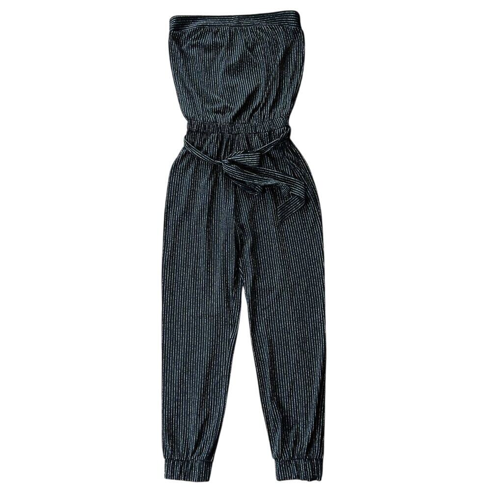 NWT Supply & Demand Strapless Cinched Hem Black & Gold Pinstriped Jumpsuit Small